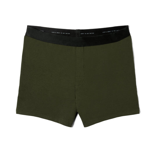 A waistband of a men's green Better Cotton Boxer made with Better Clothing Company.