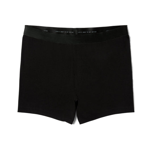 A black Better Cotton Boxers for men featuring a waistband on a white background.