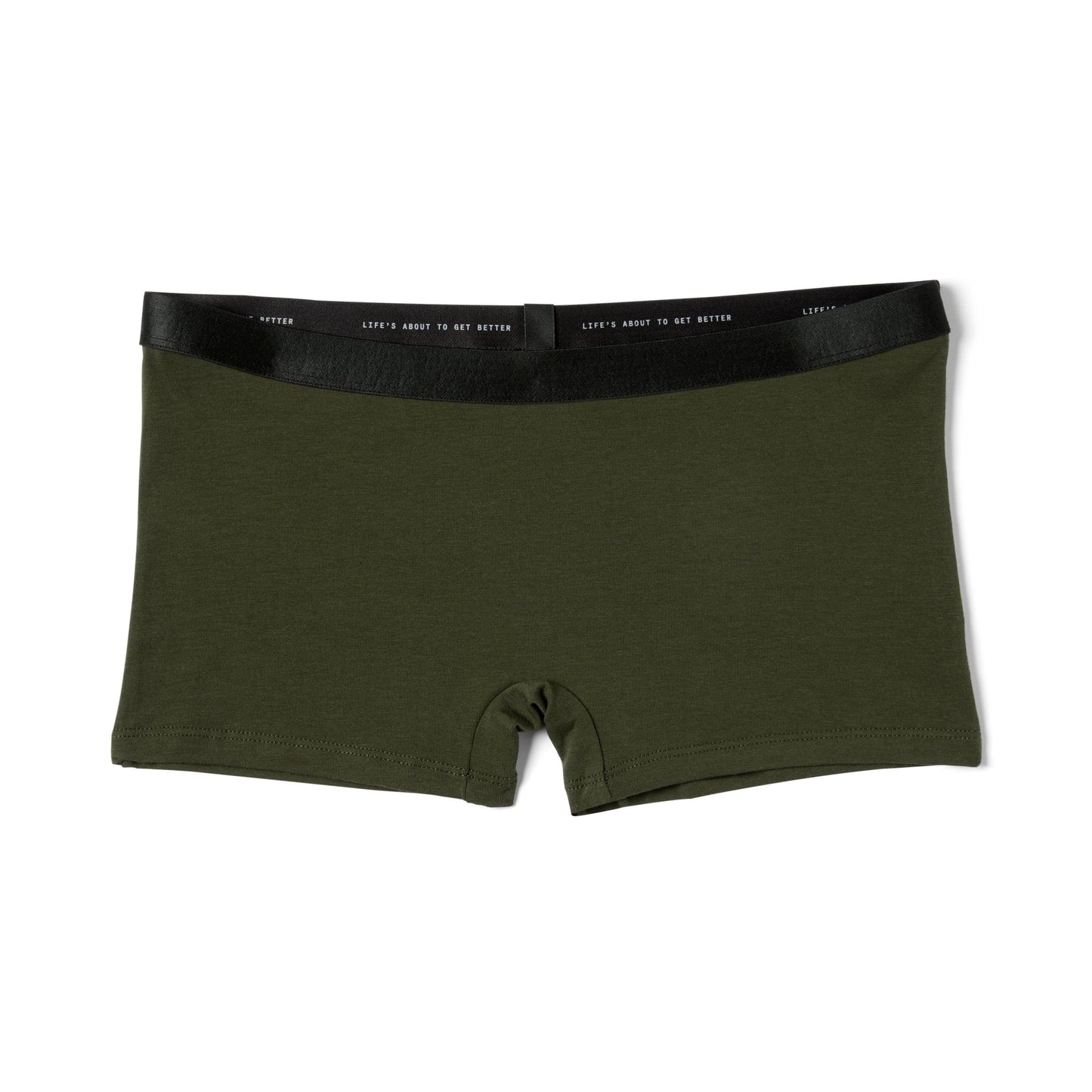 A pair of Better Cotton Boyshorts from Better Clothing Company, with a black waistband, offering more coverage.